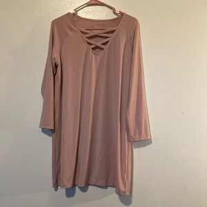 Soma rose colored 3/4 sleeve butter soft crisscross neck  cozy shirt dress